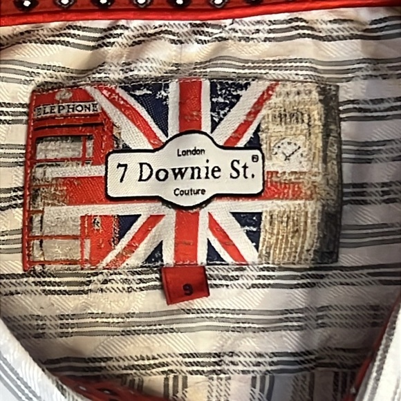 7 Downie Street Men’s Button Down Fun Pattern Circles sz9 White Grey Long Sleeve - Picture 6 of 13